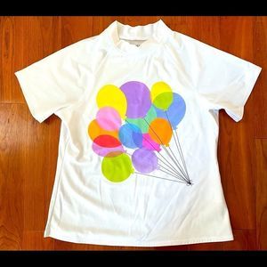 Lands End. Girls Short Sleeve White Rashguard with balloon print